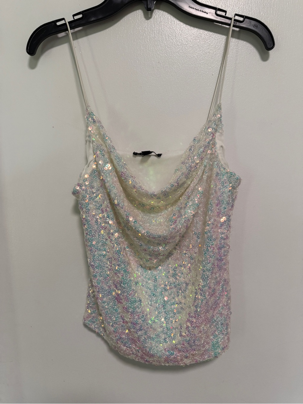 Iridescent Sequin Cowl Neck Tank Top - White